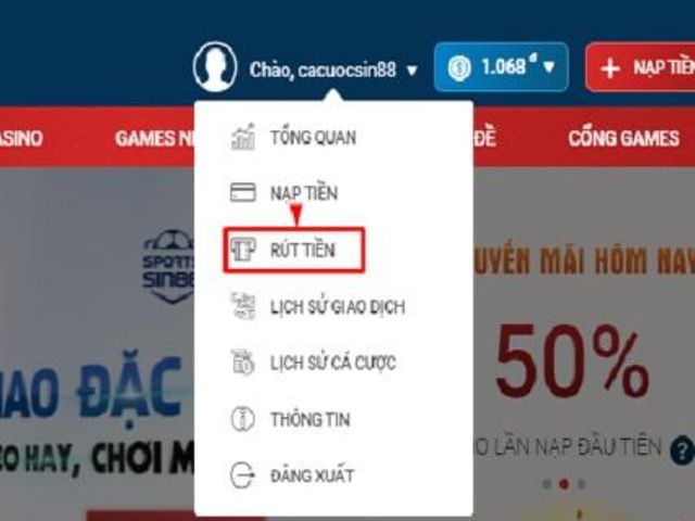 Hướng dẫn cách rút tiền sin88 đơn giản